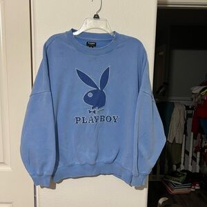PLAYBOY Light Blue Oversized Crewneck Sweater